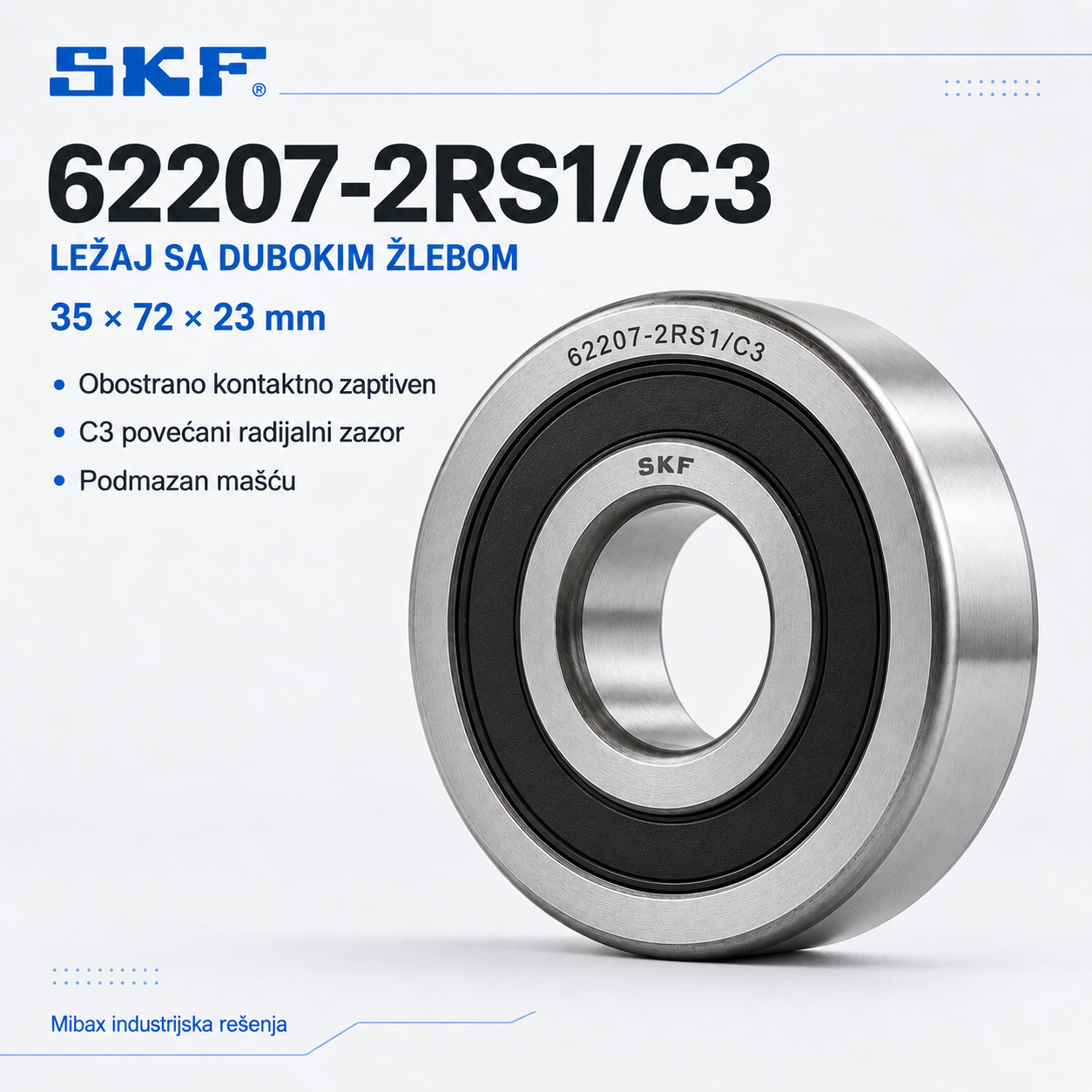 SKF 62207-2RS1/C3 kuglični ležaj sa dubokim žlebom, obostrano zaptiven, 35 × 72 × 23 mm