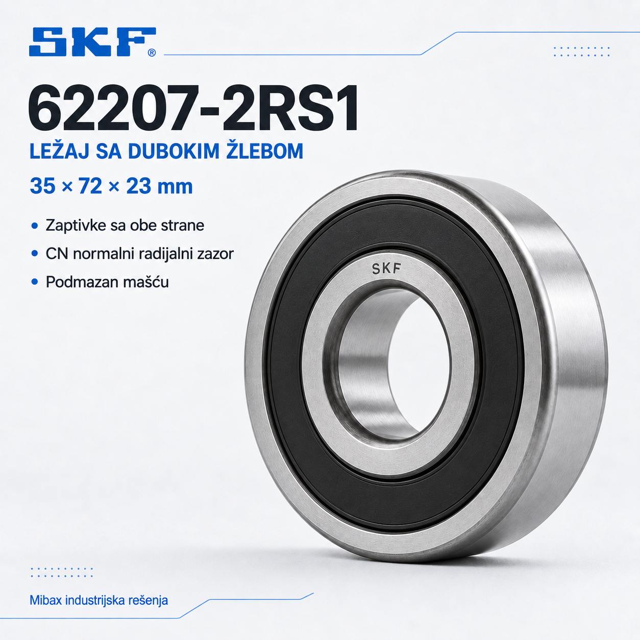 SKF 62207-2RS1 kuglični ležaj sa dubokim žlebom i obostranim zaptivkama, 35 × 72 × 23 mm