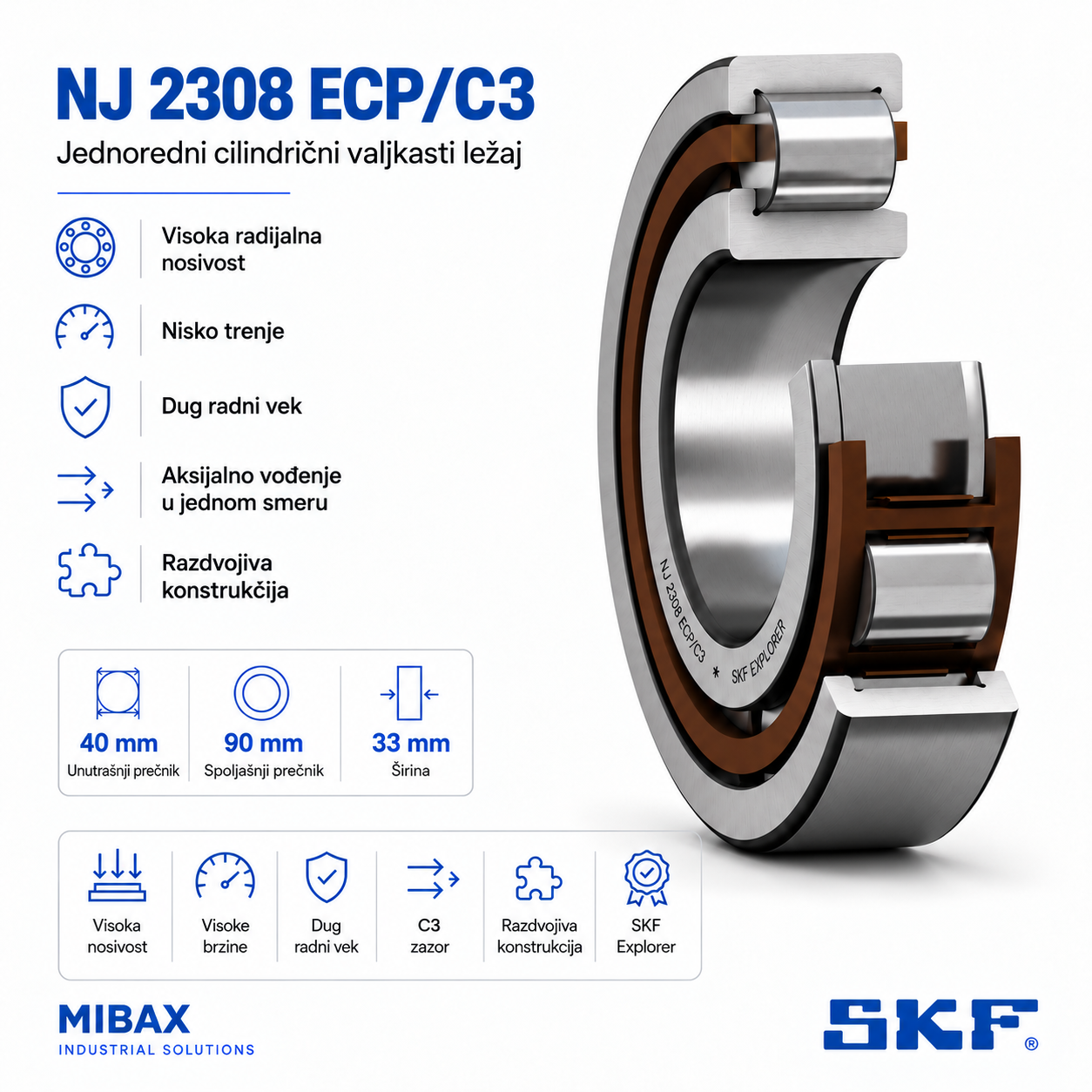 Lezaj SKF NJ 2308 ECP/C3