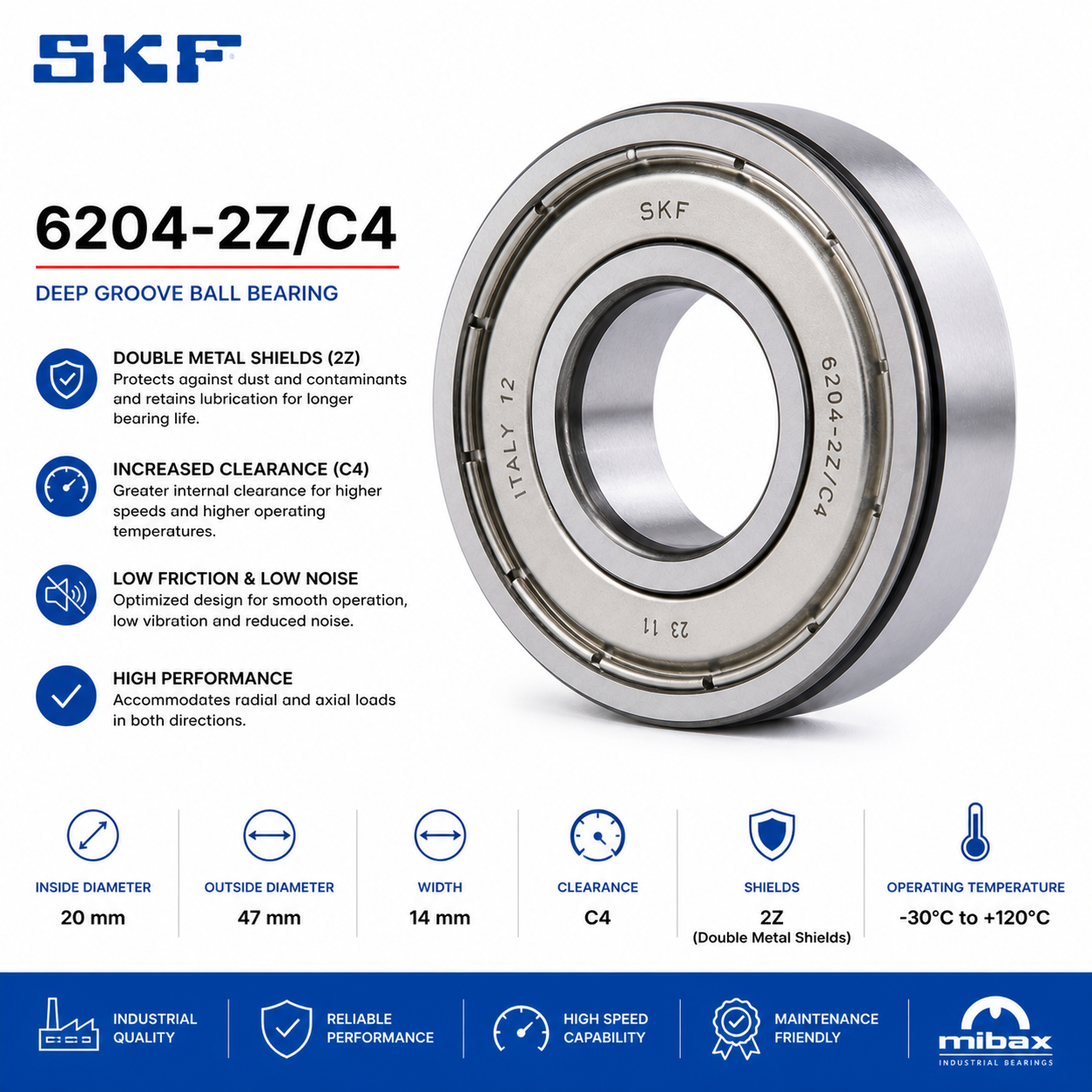 Lezaj SKF 6204-2Z/C4
