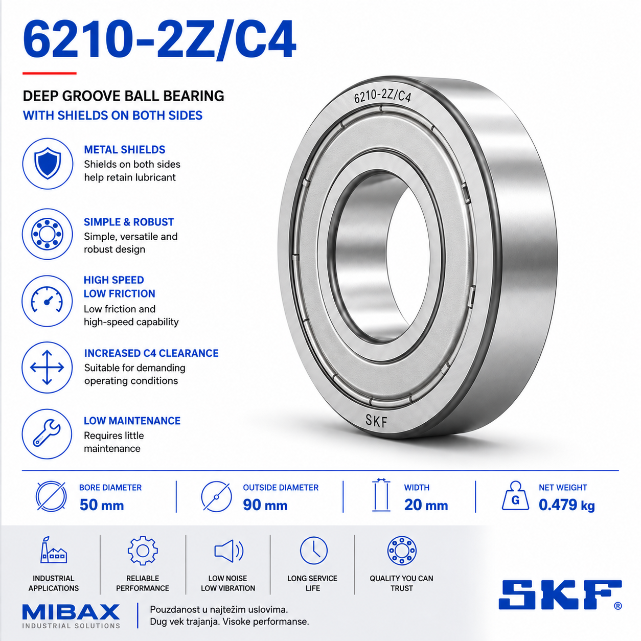Lezaj SKF 6210-2Z/C4