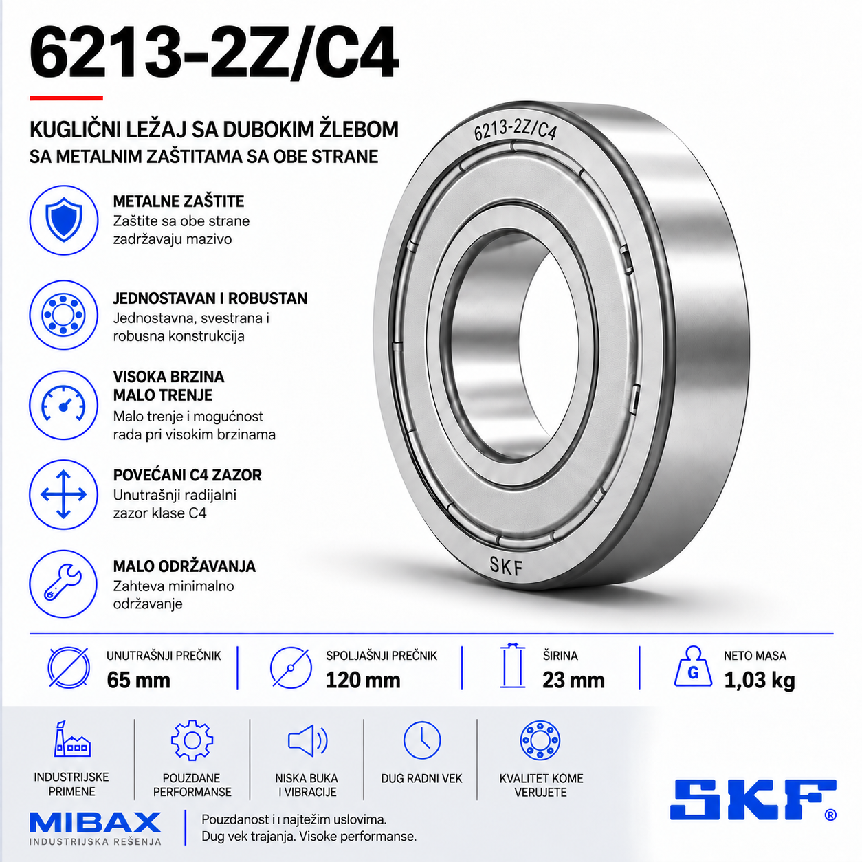 Lezaj SKF 6213-2Z/C4