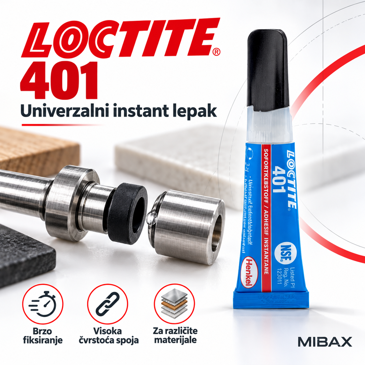LOCTITE 401 – Univerzalni instant lepak visoke čvrstoće, 20 g