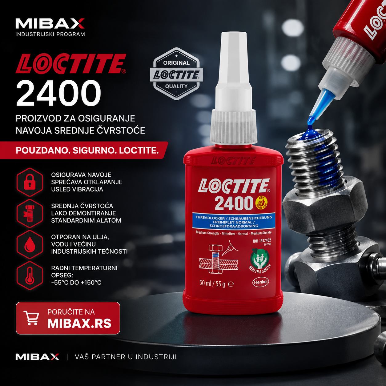 Loctite 2400 50ml proizvod za osiguranje navoja – srednje čvrstoće