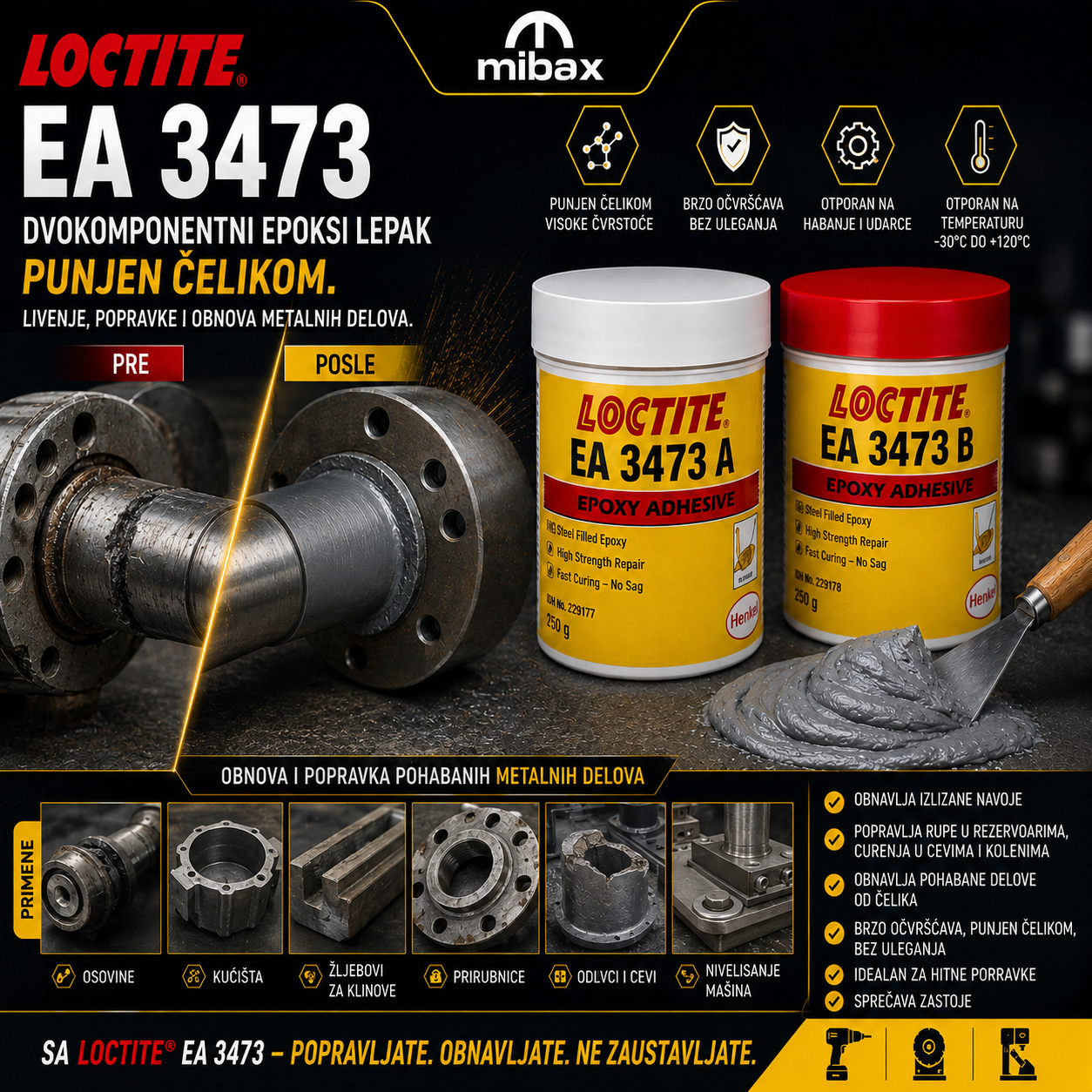 LOCTITE EA 3473 dvokomponentni epoksi lepak punjen čelikom