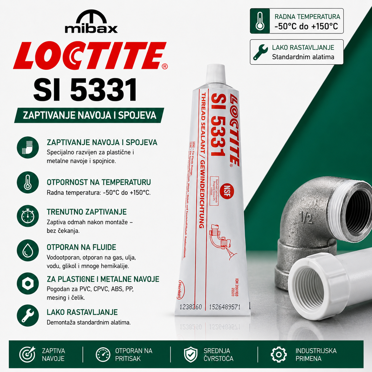 LOCTITE SI 5331 zaptivač navoja za plastiku i metal – zaptivanje cevi i spojeva