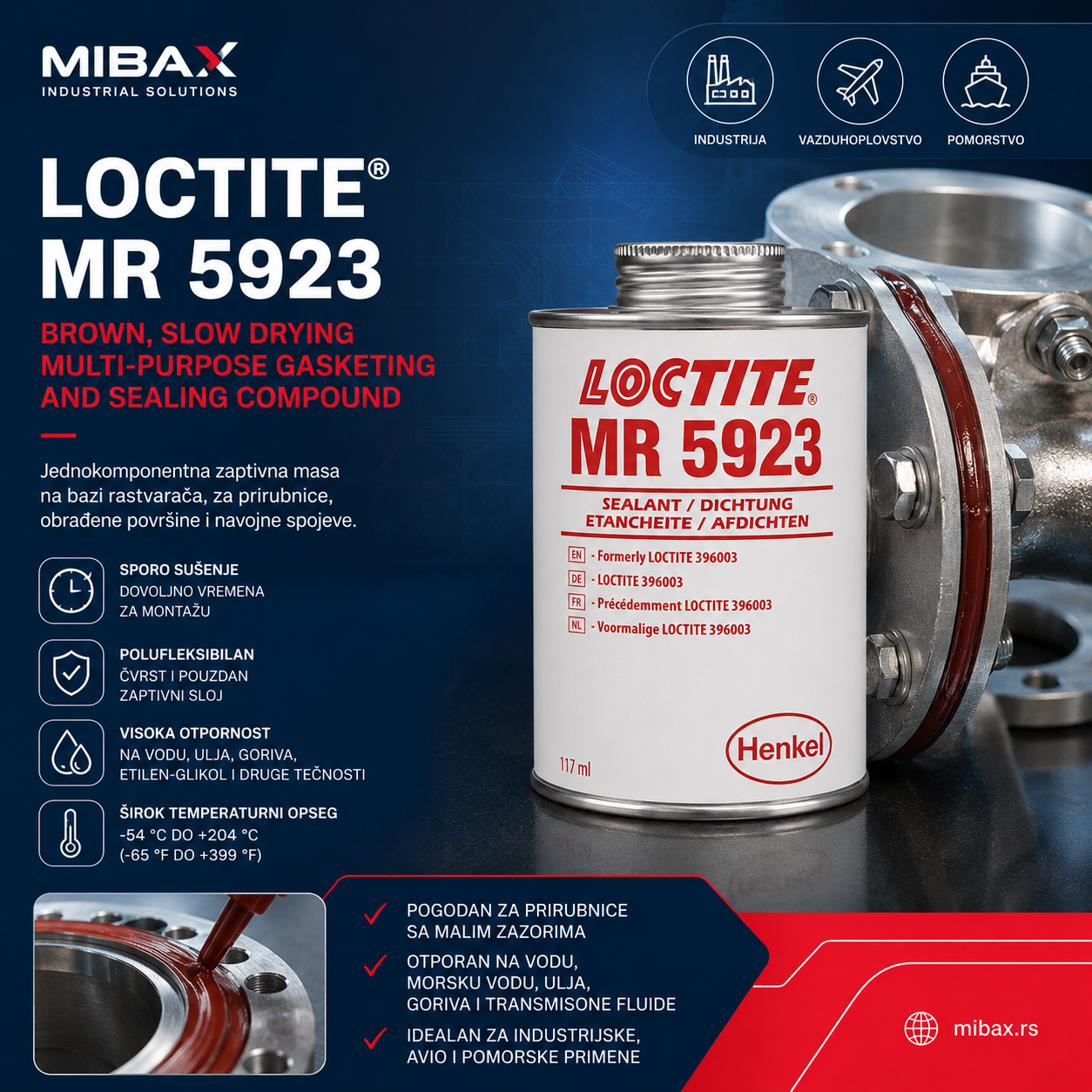 LOCTITE MR 5923 zaptivna masa 117 ml za prirubnice i navojne spojeve – Mibax