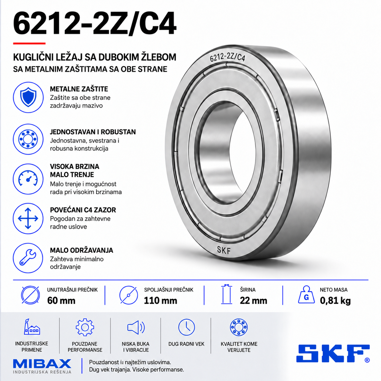 Lezaj SKF 6212-2Z/C4
