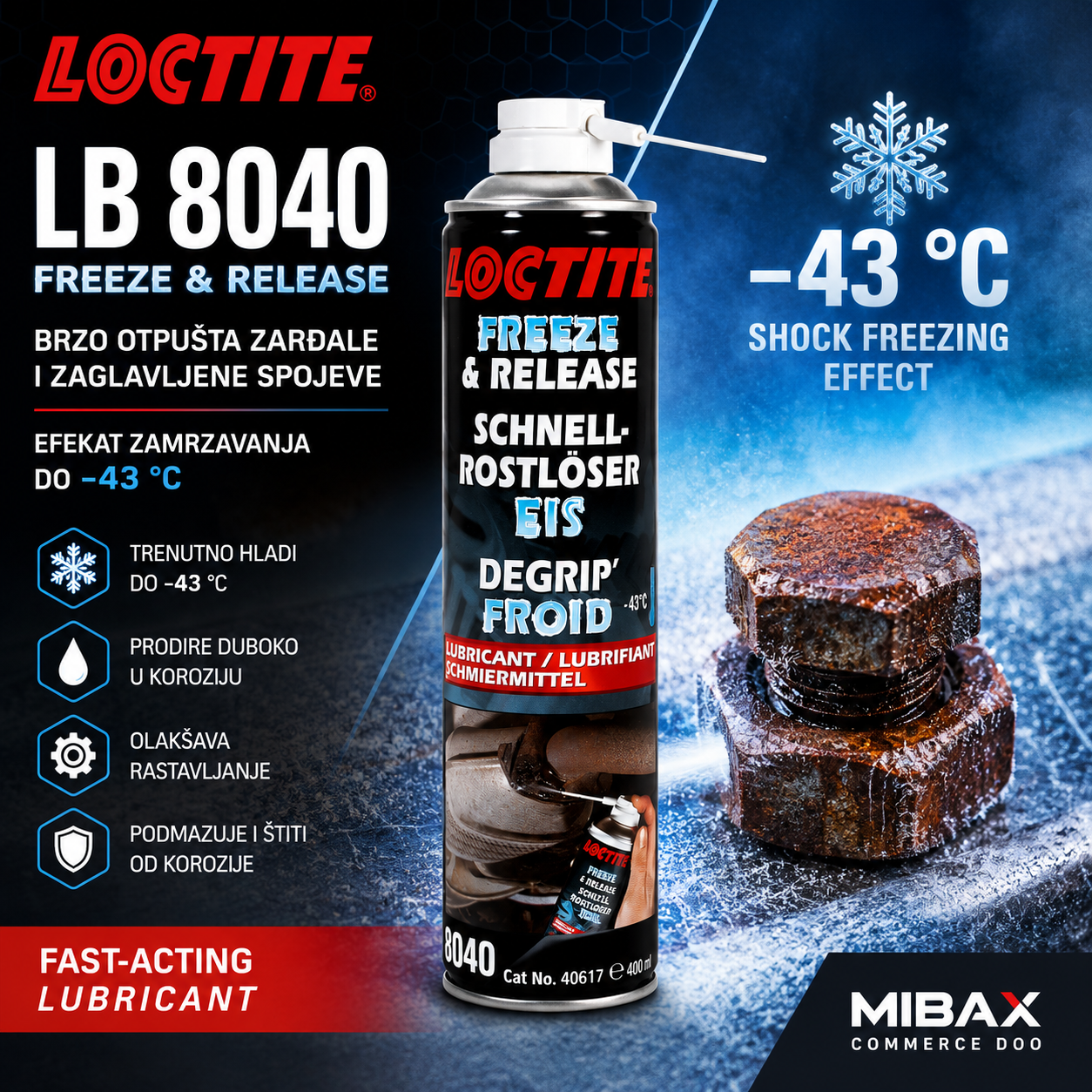 LOCTITE LB 8040 Freeze & Release sprej za otpuštanje zarđalih spojeva sa efektom zamrzavanja do -43°C, 400 ml