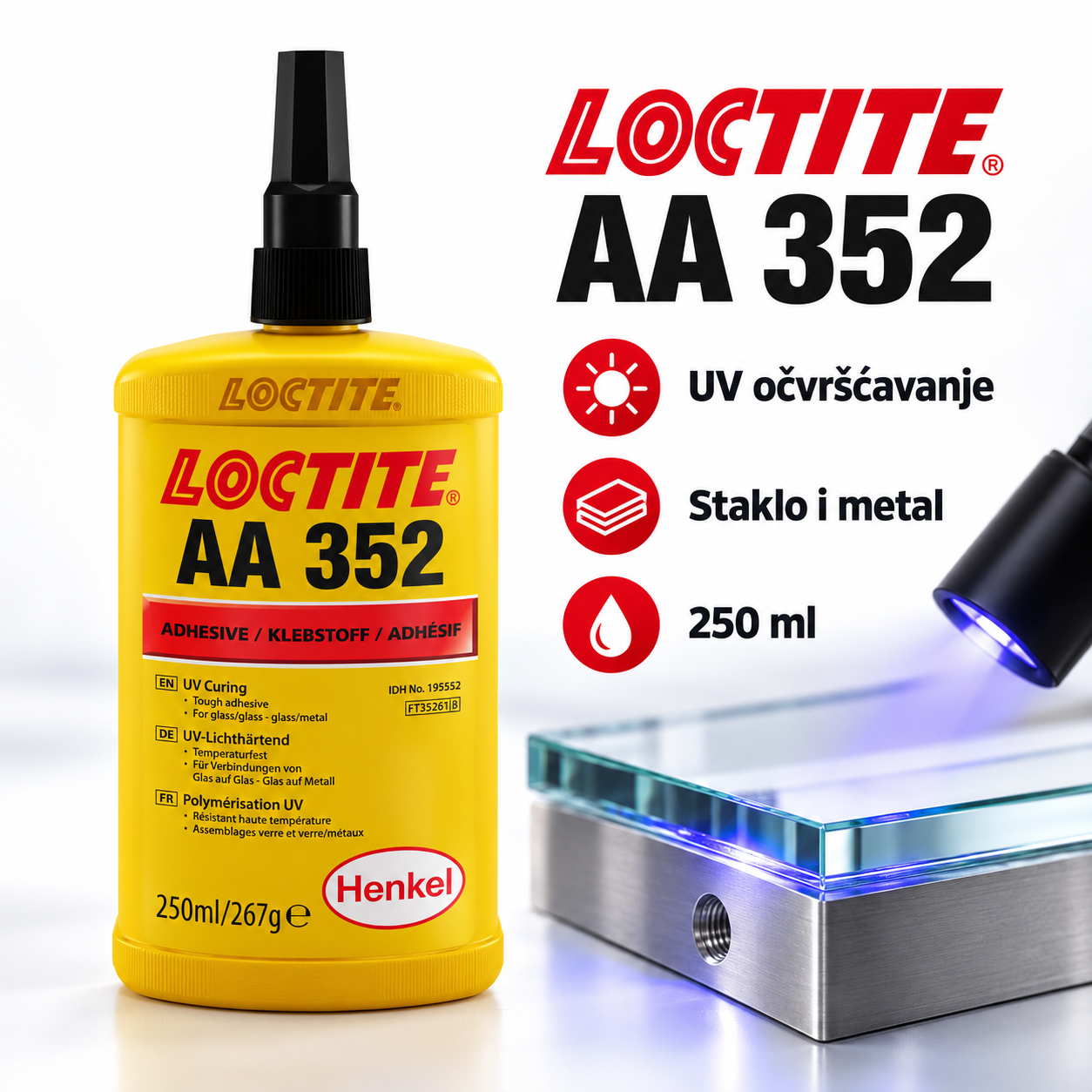 LOCTITE AA 352 – UV lepak za staklo, metal i keramiku, 250 ml