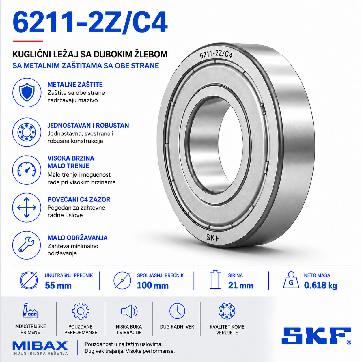 Lezaj SKF 6211-2Z/C4