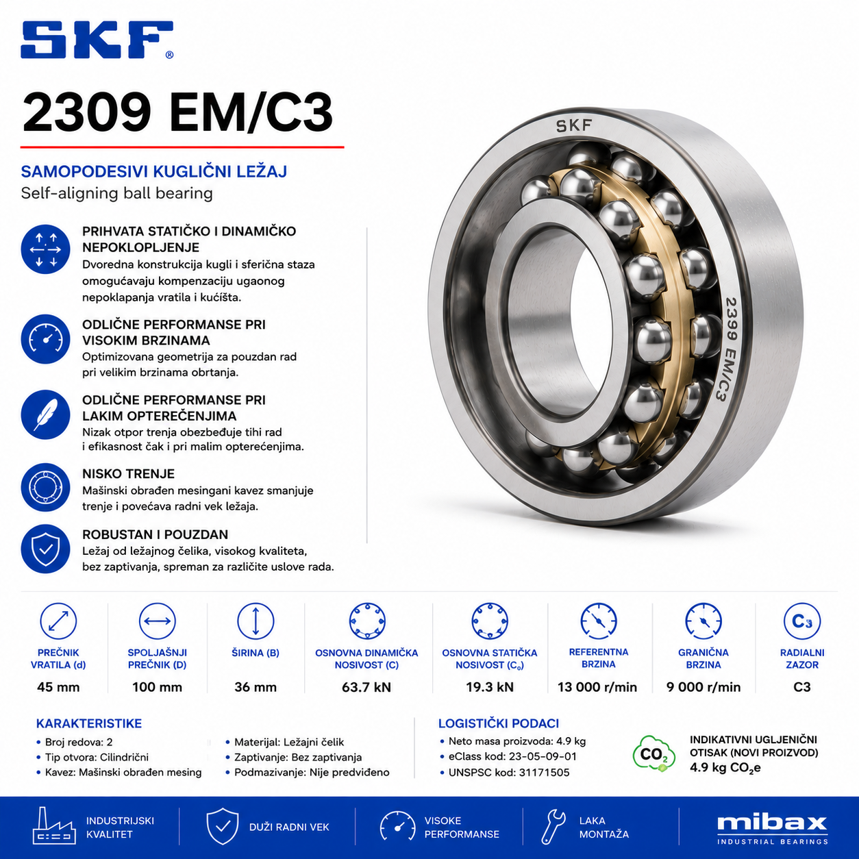 Ležaj SKF 2309 EM/C3