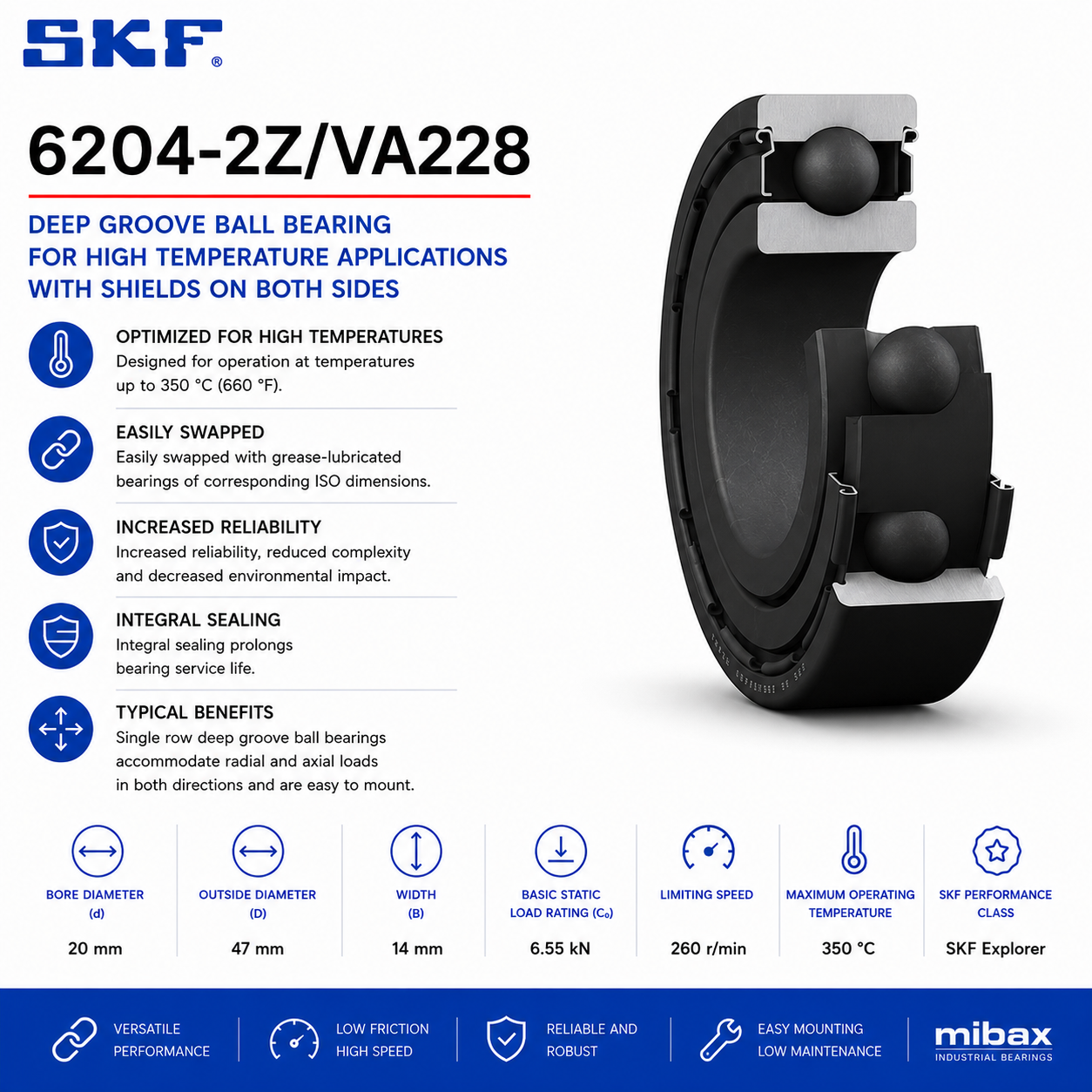 Lezaj SKF 6204-2Z/VA228