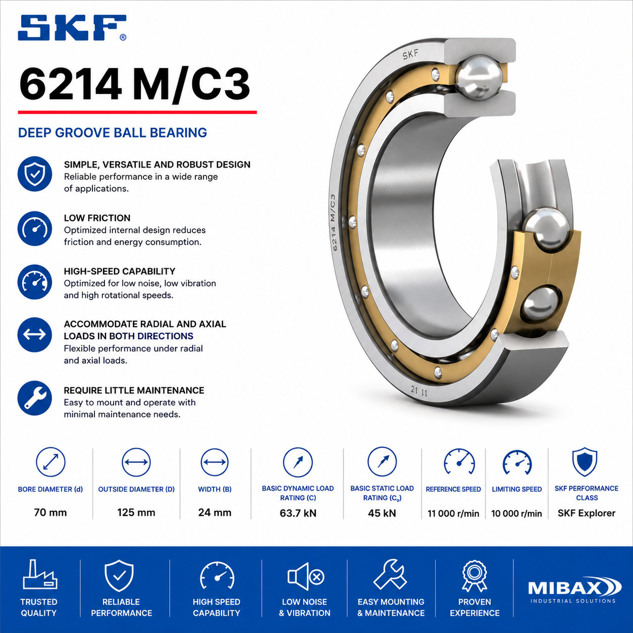 Ležaj SKF 6214 M/C3