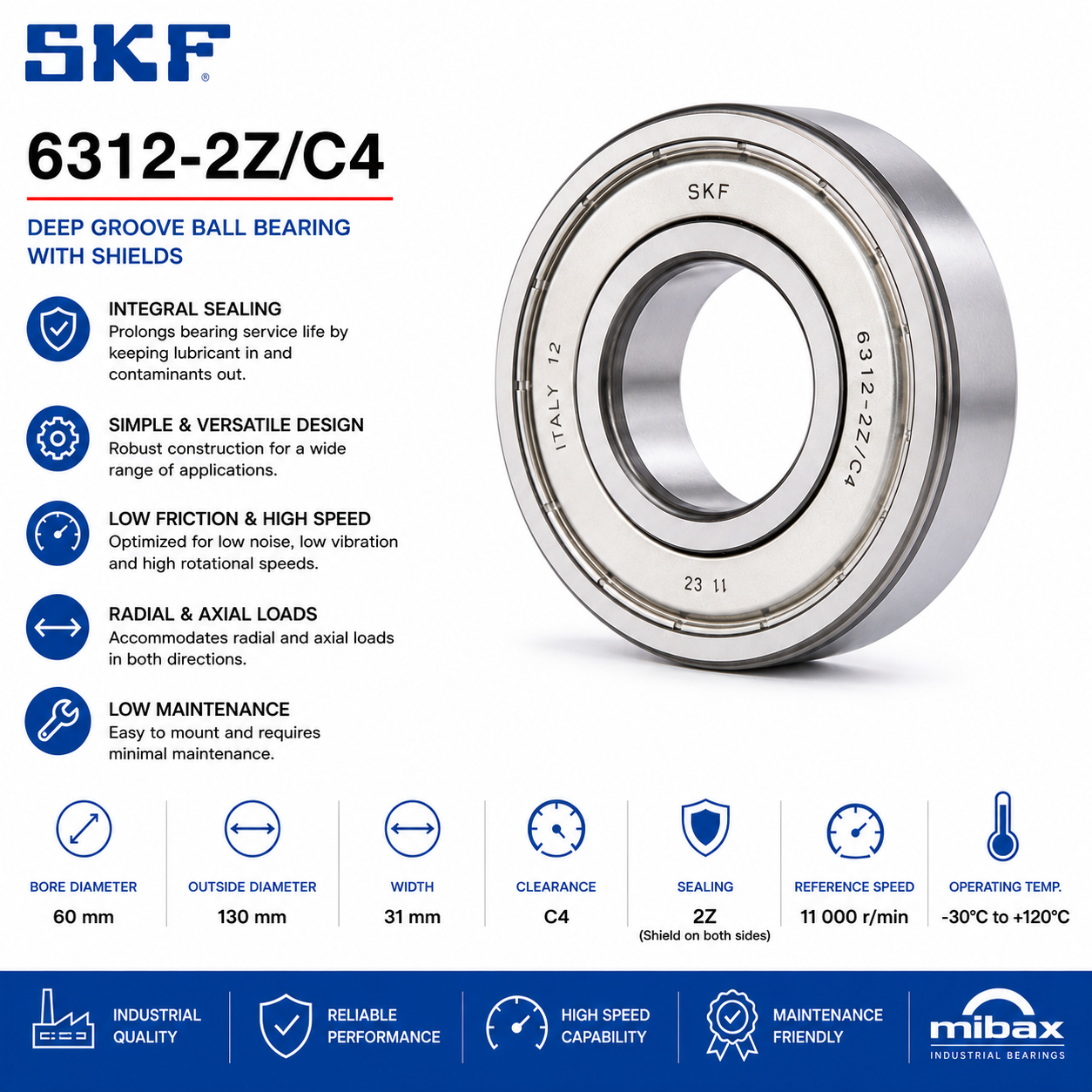 Lezaj SKF 6312-2Z/C4