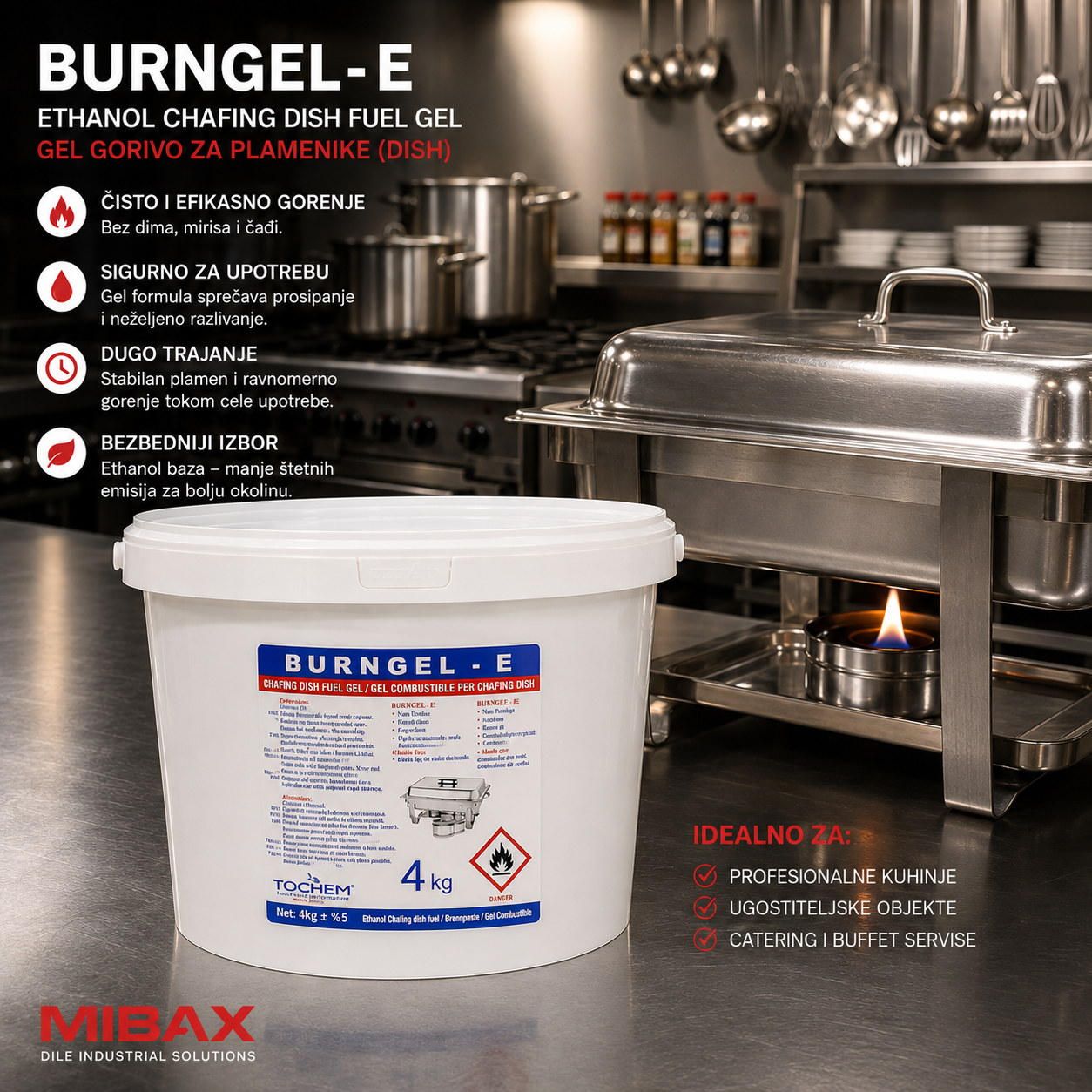 BURNGEL-E 4 kg – Gel gorivo za plamenike i Chafing Dish