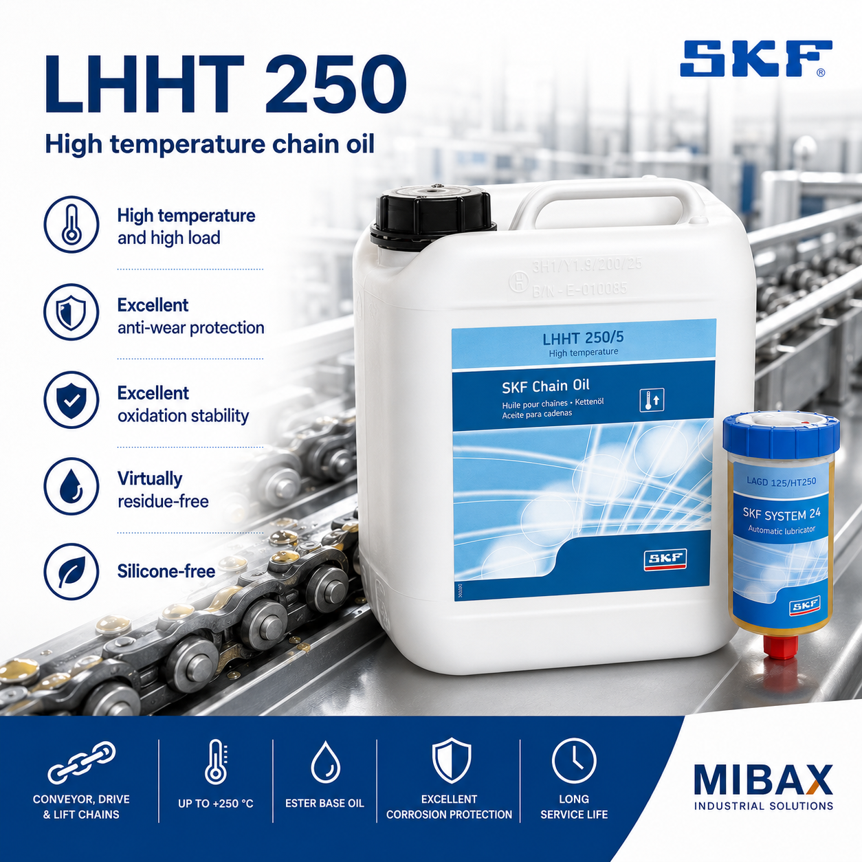 SKF LHHT 250 sintetičko visokotemperaturno ulje za industrijske lance do 250 °C