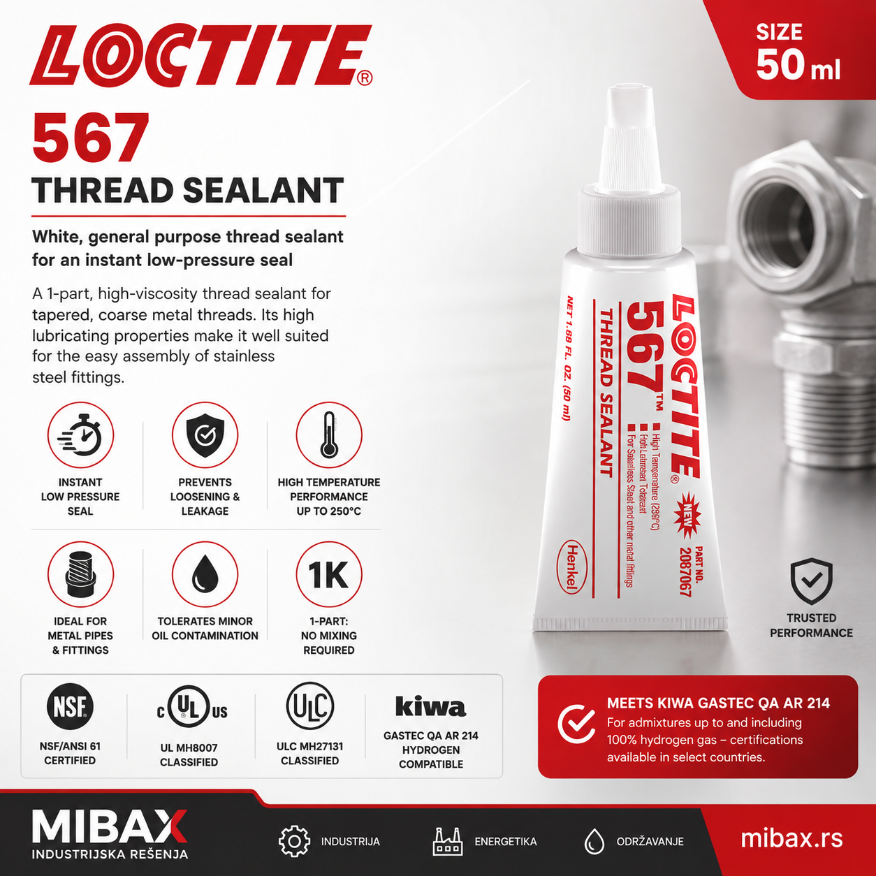LOCTITE 567 50 ml zaptivač za konusne i grube metalne navoje