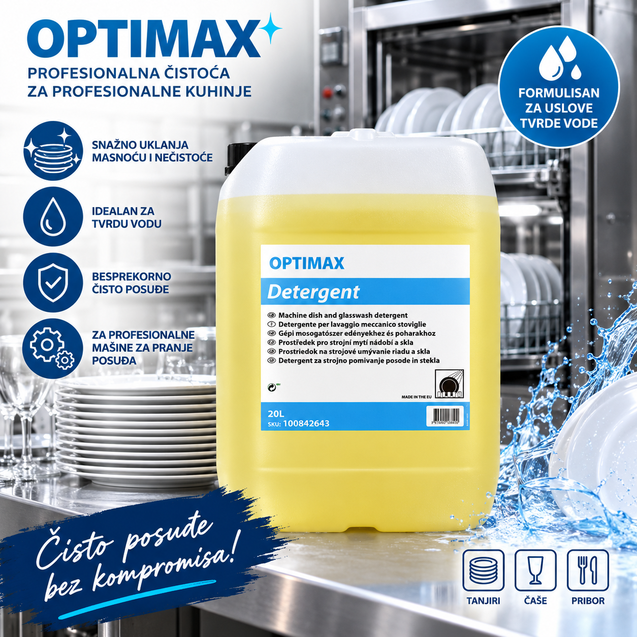 Optimax Detergent 20L profesionalni deterdžent za mašinsko pranje posuđa u tvrdoj vodi