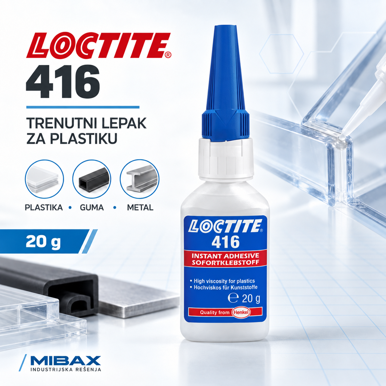 LOCTITE 416 – univerzalni trenutni lepak za plastiku, gumu i metal