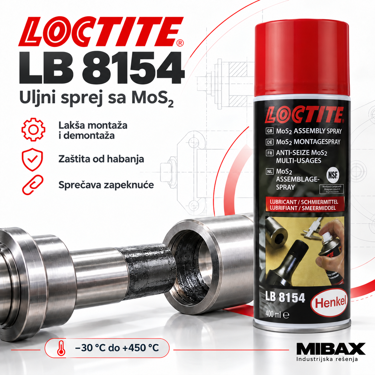 LOCTITE® LB 8154 – uljni sprej sa MoS₂ za montažu i demontažu