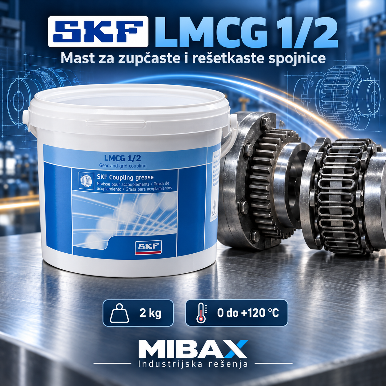 SKF LMCG 1/2 mast za spojnice u pakovanju od 2 kg, uz zupčastu i rešetkastu spojnicu – Mibax.