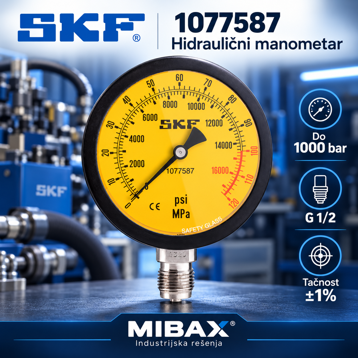 SKF 1077587 – Hidraulični manometar do 1000 bar