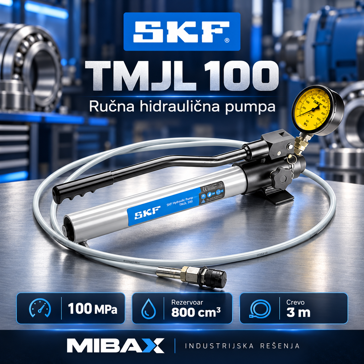 SKF TMJL 100 – Ručna hidraulična pumpa 100 MPa sa rezervoarom od 800 cm³